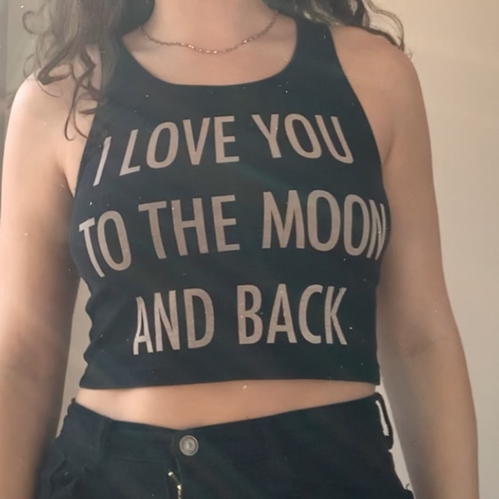 Black graphic writing crop top